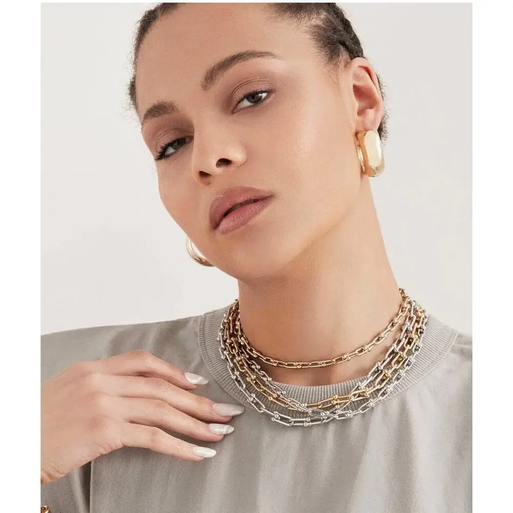 Gold Beaded Link Choker Necklace - Women Jewelry - Picture 2 of 7
